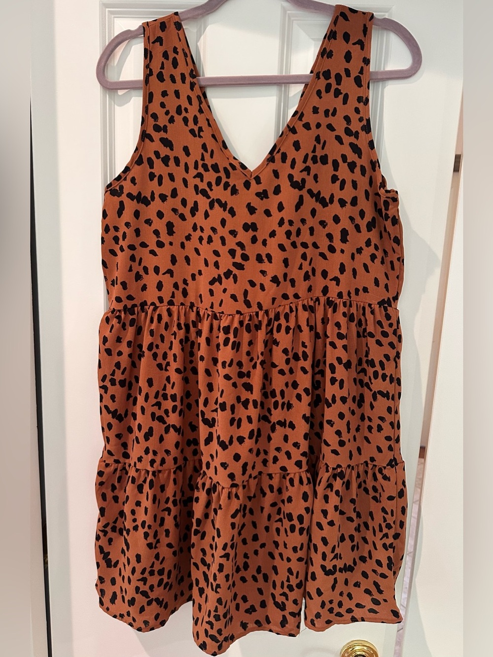 Entro Rust Animal Print Tiered Mini Dress